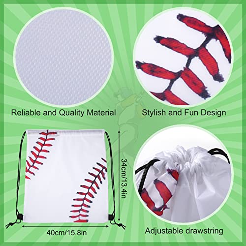 Potchen 36 Pcs Ball Drawstring Bags Sports Gym Bag Unisex Ball String Backpacks For Kids Various Ball Games Party Favors (Baseball), White And Red, 11.8 X 15.7 Inch #TOP2