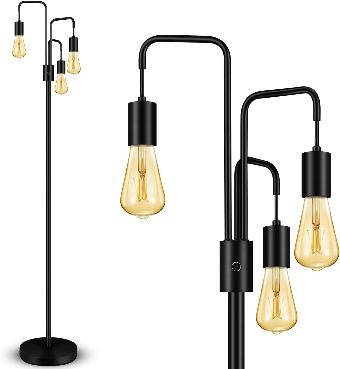 Black Industrial 3-Light Adjustable Floor Lamp with E26 Sockets