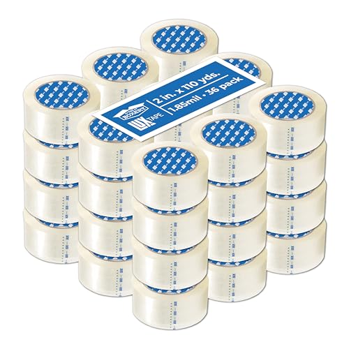 The Boxery 2' x 110 Yards Clear Packing Tape – 36 Roll Carton – Warehouse Grade Adhesive for Shipping, Moving & Packaging – Standard Strength 1.85 Mil Box Sealing Tape