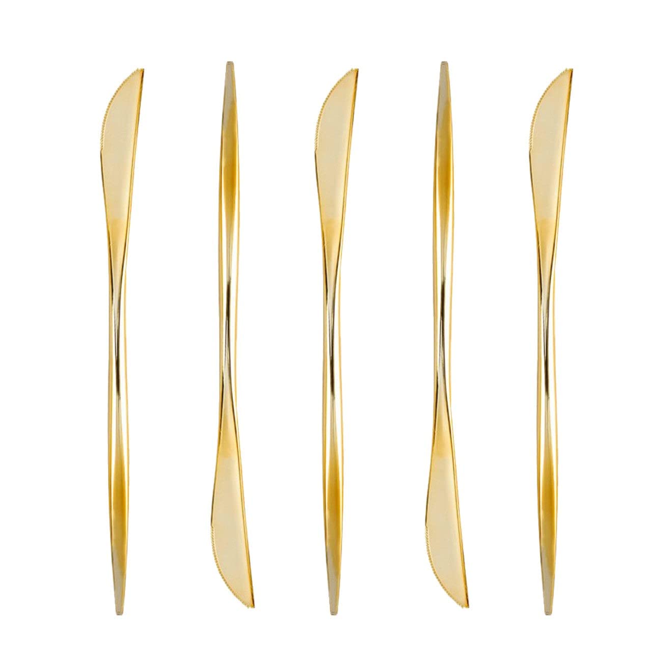 Nicole Fantini Novelty Modern Disposable Flatware, Plastic Knife Luxury Gold 64 Count Disposable Cutlery