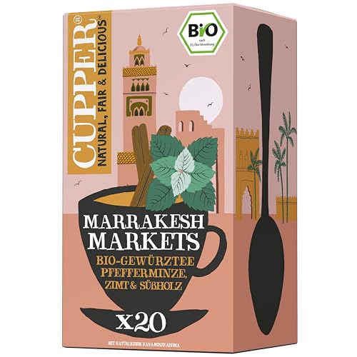 CUPPER - Caja de 20 Bolistas de Infusiones Ecológicas Marrakesh Bio - Apto para Veganos - Propiedades digestivas - Contiene Canela, Menta Piperita, y Raíz de Regaliz