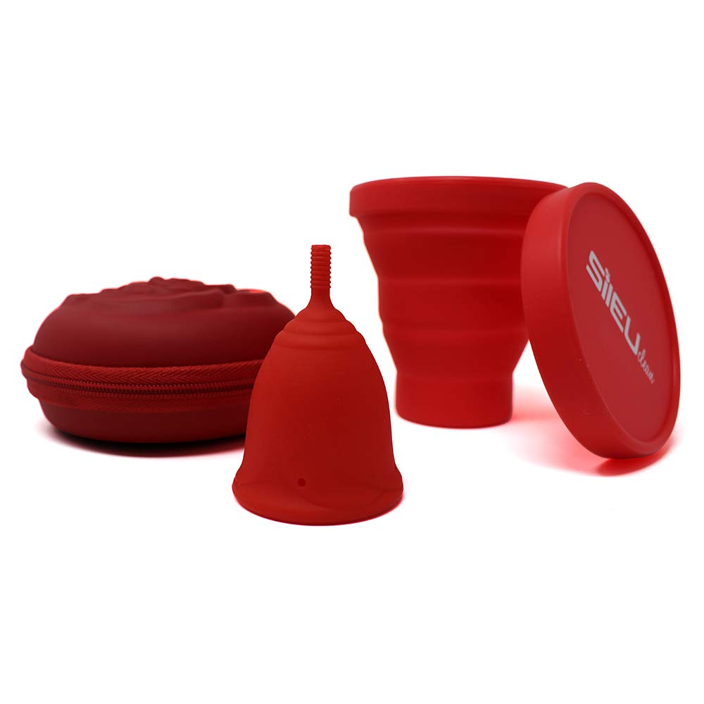 Pack Sileu Travel: Copa Menstrual Rose - Modelo de Iniciación - Talla L, Rojo, Flexibilidad Standard + Estuche de Flor + Esterilizador Plegable