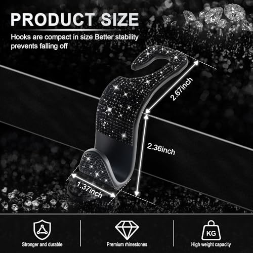 Image of LivTee Car Seat Headrest Hook, Auto Seat Hook Hangers Storage Organizer Interior Accessories for Purse Coats Umbrellas Grocery Bags Handbag, 4-Pack(Bling Black)
