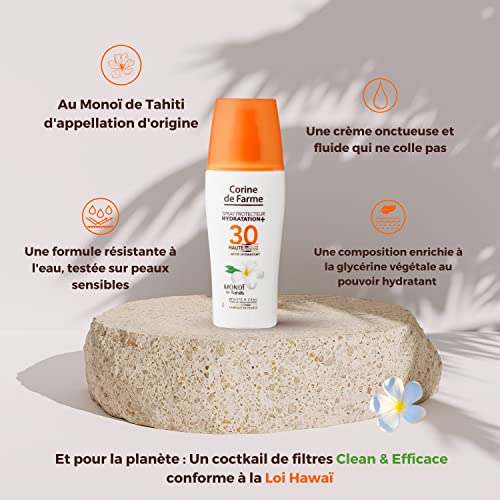 Corine de Farme - Lait Protecteur Hydratation+ SPF30 Protection UVA-UVB - Crème Solaire Hydratante, Sans Paraben, Résiste à l’Eau - Monoï de Tahiti - 150 ml (Lot de 2)