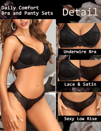 Image of Avidlove Women's Lingerie Set Lace Bra and Panty Sets Sexy Outfits Black M