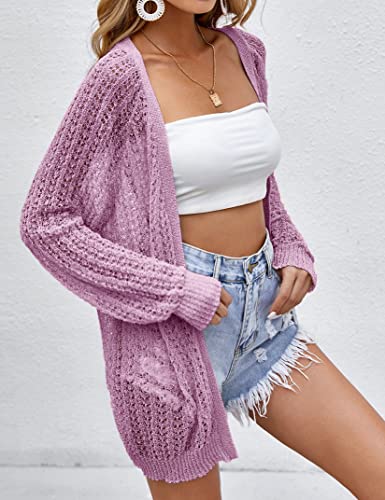 Image of Women Crochet Lightweight Cardigan Cover Up Open Front Long Sleeve Summer Cardigans