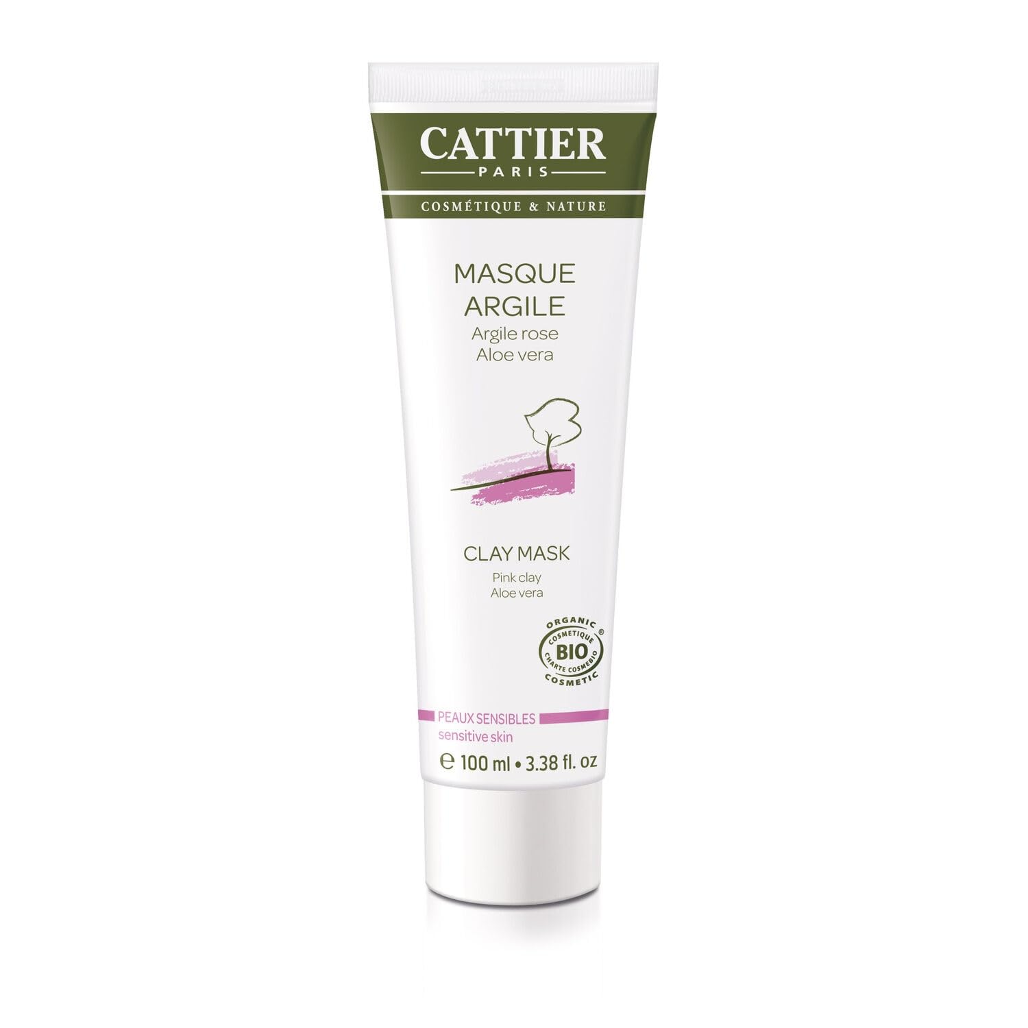 Peau apaisée et douceur garantie — CATTIER Masque Visage Argile Rose et Aloé Vera Bio, Soin Purifiant Peau Sensible, 100mL - Lot de 3
