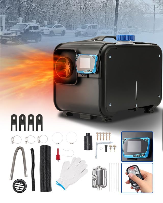 Calefactor de estacionamiento de aire todo en uno de 5-8 kW y 12 V, calentamiento rápido con silenciador, interruptor LCD y control remoto para camiones, barcos, remolques, autocaravanas, turismos y