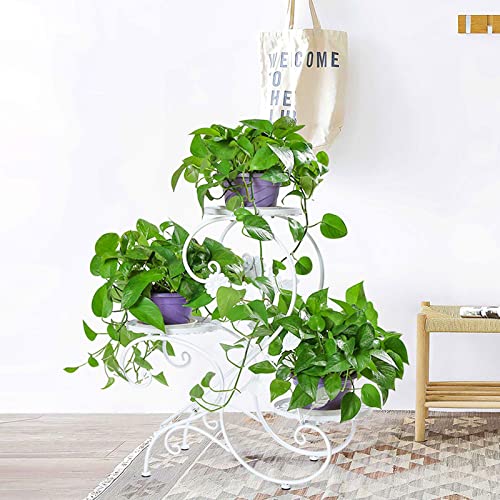 Hlc 3 Trays Metal Plant Stand Heavy Duty Flower Pot Holder Flower Plant Display Outdoor Indoor,Suitable For Garden, Balcony, Patio, Corner, Living Room,White #TOP3