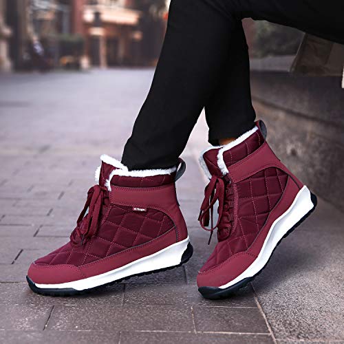 [Zcoli] スノーブーツ レディース 軽量 裏起毛 防寒靴 防滑 防寒 コンフォートシューズ 厚底 雪用 ショート ブーツ 冬用 通学 通勤 レッド 24cm 6枚目