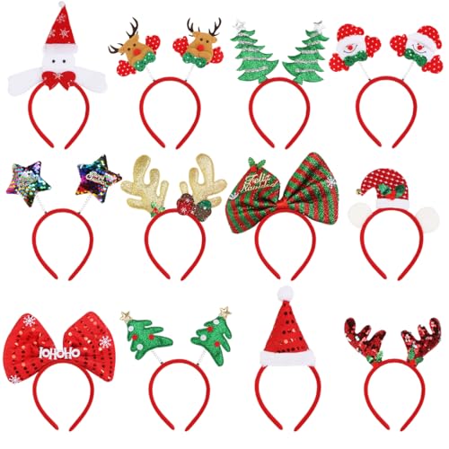 Meleager 12 Pièces Serre Tete Noel Adulte, Bandeaux de Noël, Serre-tête Renne, Accessoire Noel pour Homme et Femme