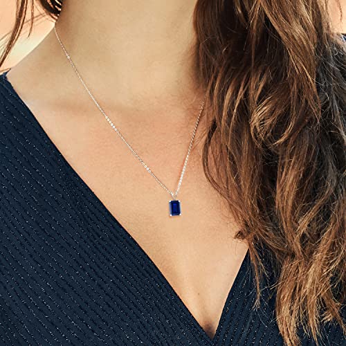 Gem Stone King Emerald Cut 9X7MM Gemstone Birthstone Pendant Necklace For Women | 925 Sterling Silver | Fine Jewelry Gifts for Her Mom Women Wife | With 18 Inch Silver Chain3