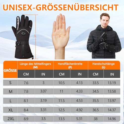 Mincoo Beheizbare Handschuhe Damen Herren mit 2 x 5V 6000mAh Akkus, 3 Stufige, Type-C Ladung, Wasserdicht, Touchscreen, fur Ski Wandern Radfahren (L)