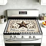 Rustic Wood Star Glass Top Stove Cover Protector,Farmhouse Heat Resistant Stove Top Cover, Large Size Range Covers for Electric Stove Countertop Mat, 28 x 20 Inch