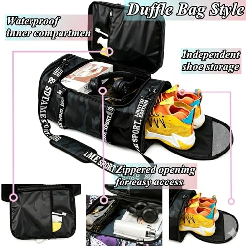 Image of Gym Duffle Bag Backpack,4‑Way Waterproof with Shoe Compartment Travel Hiking Laptop