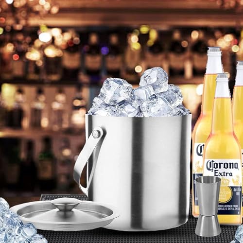 Image of FINALITY Double Walled Stainless Steel Insulated Ice Bucket with Lid and Ice Tong and peg Measure [1.5 Liter] | Keeps Ice Cold for 6 h | Great bar Tools for Home bar Accessories, (V PEG Measure)