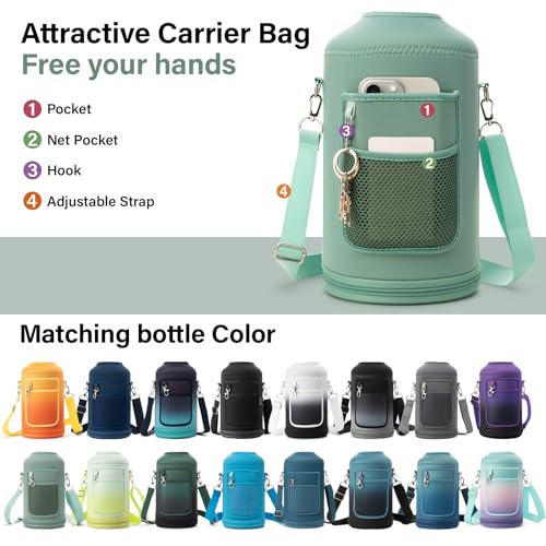 1 Gallon Water Bottle Insulated | Thickened Stainless Steel Vacuum Metal Water Jug | Portable Sports Large for Gym and Hiking with Straw, Carrier Bag, Handle Strap | BPA-Free 128 oz