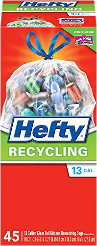Hefty Recycling Trash Bags (Clear, Tall Kitchen Drawstring, 13 Gallon, 45 Count)