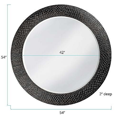 Image of Howard Elliott Bergman Big Round Mirror for Wall Decor, Black Mirror with Starburst Effect, Modern Large Circular Hanging Wall Vanity Mirror for Living Room, Bathroom or Entryway, 54 x 54 Inch