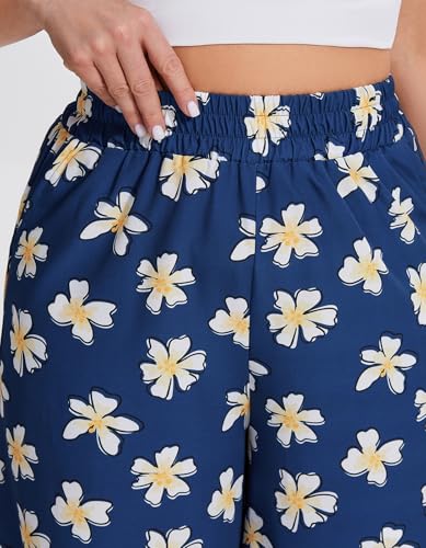 sissycos Capri Pants for Women Loose High Waisted Wide Leg Palazzo Culottes Floral Printed Lounge Gaucho Capris with Pockets4