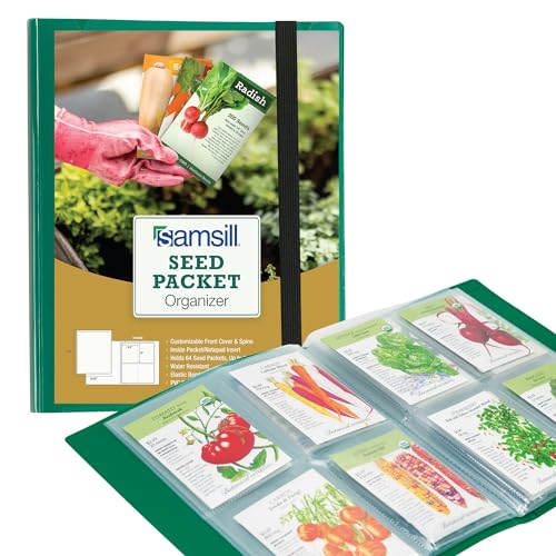Samsill Seed Organizer 4 Pocket Reusable Garden Storage Protector 3.5 x 5 Clear Sleeves Planner 32 Pockets Holds Up to 64 Packets Green