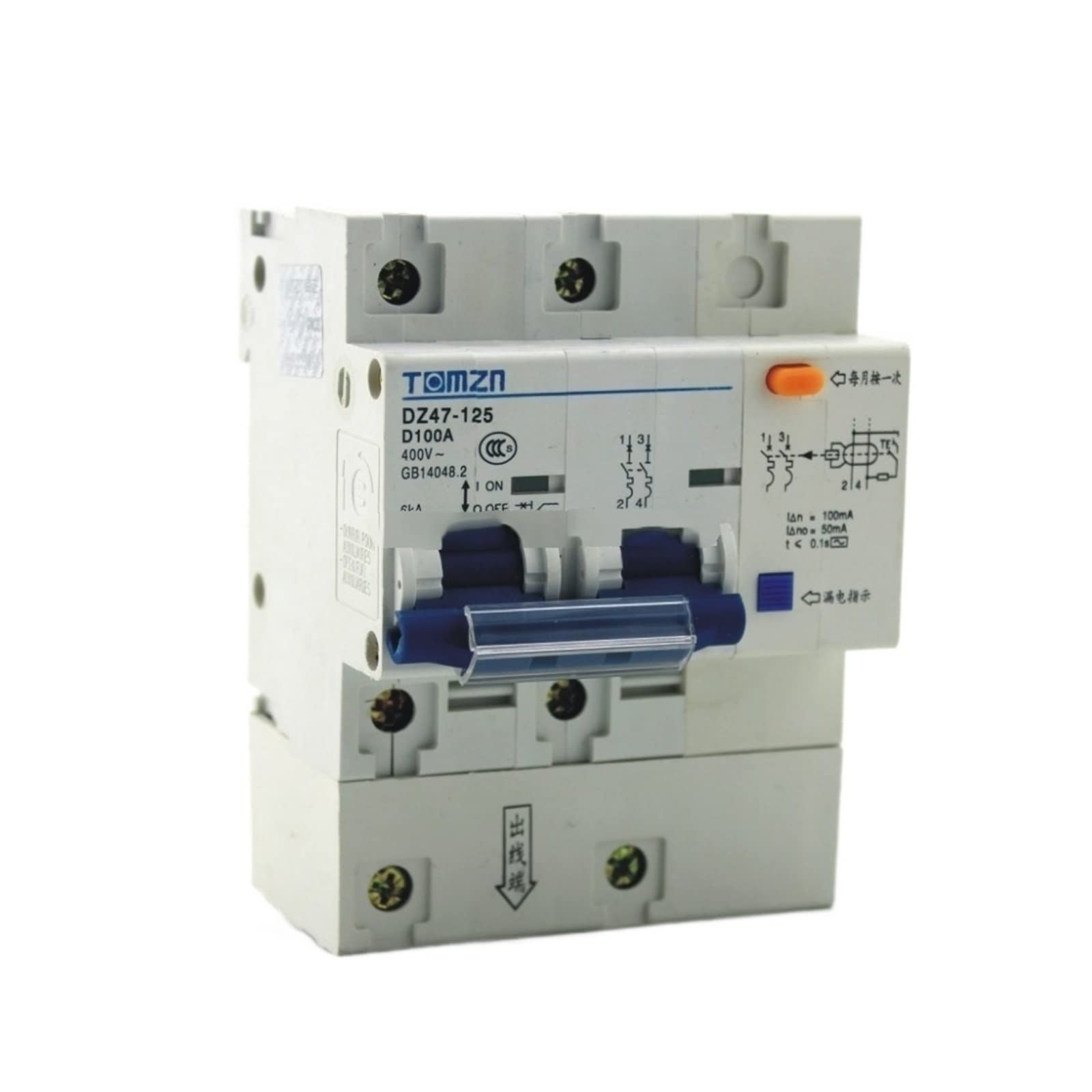 AVSBBYEPS DZ47LE 2P 100A D Type 400V~ 50HZ/60HZ Residual Current Circuit Breaker with Over and Leakage Protection