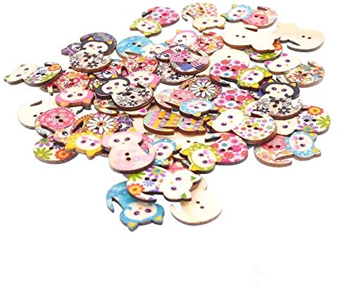 RayLineDo About 50pcs Buttons Multi Color Beautiful Cute Cat Shape Delicate Wood Buttons DIY Buttons for Sewing and Crafting