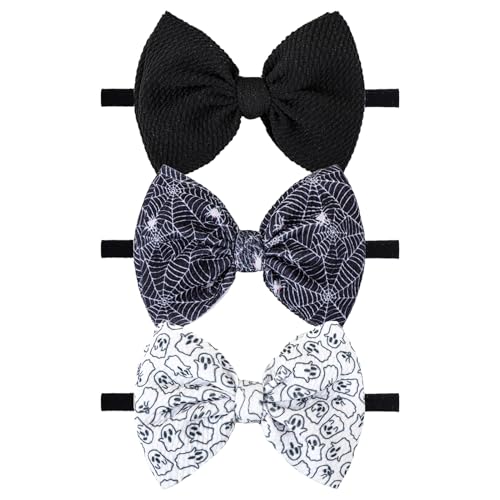 Image of YanJie Halloween Bows for Baby Girls Elastic Nylon Headbands Toddler Girls Spider Hair Bows Ghost Hair Halloween Accessories Newborn