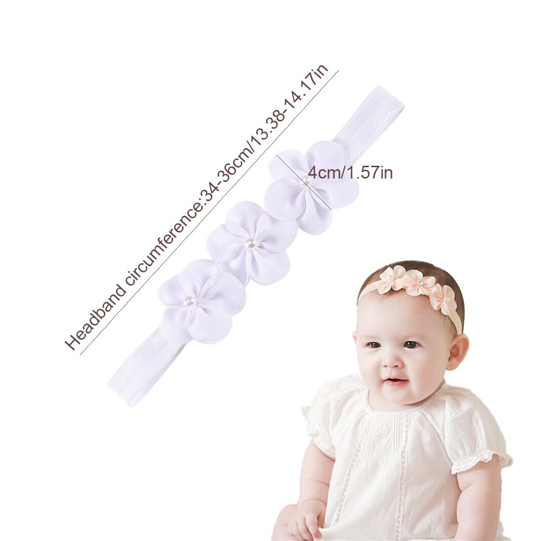 SULIUDAJI 2 Pezzi Fascia Capelli Neonata,Fasce in Gros Grain per Bambine Floreale Copricapo Elastici Fascette Neonata Nastri Capelli per Neonati, Bambina fasce per capelli