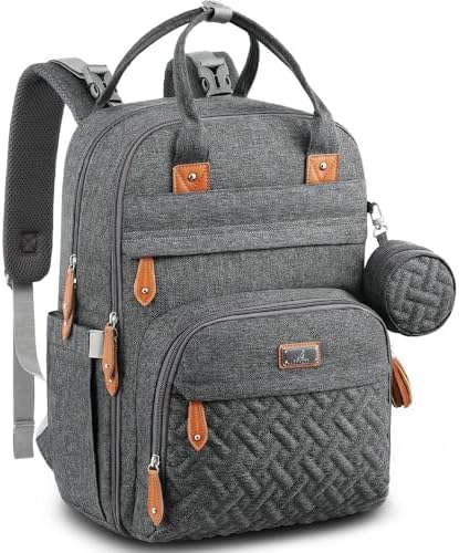 BabbleRoo Diaper Bag Backpack - Baby Essentials Travel Tote - Multi Function Waterproof Diaper Bag, Travel Essentials Baby Bag with Changing Pad, Stroller Straps & Pacifier Case - Unisex, Dark Gray