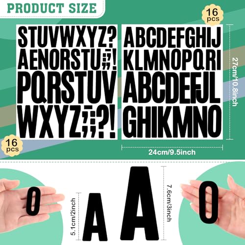 Image of Qilery 32 Sheets 2 Inch and 3 Inch Number and Alphabet Stickers Self Adhesive Vinyl Letters Big Font for School, Classroom, Home, Mailbox Decor (Black)