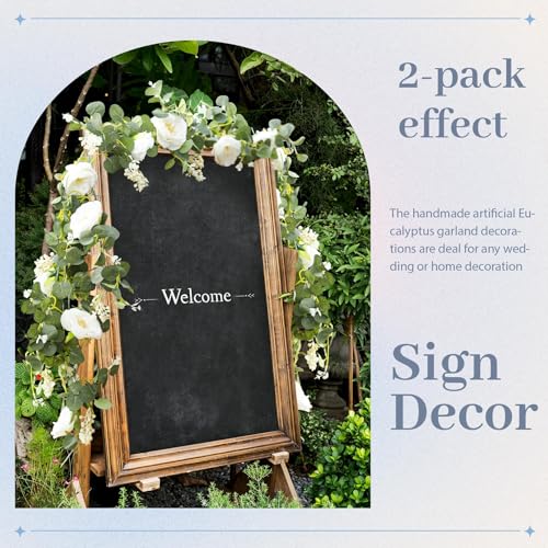 Der Rose 2Pcs Artificial Eucalyptus Flower Garland with Fake Rose Flower Vine Seeded Eucalyptus Leaves Greenery Garland for Wedding Table Runner Backdrop Party Centerpiece Decor (White-Total 13FT) - Image 4