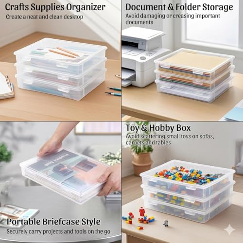 Image of Klick n shop A4 Clear File Storage Box Transparent Plastic Document Organizer with Secure Latching Lid, Stackable Paper Holder for Office, School & Home Use (PACK OF 4)