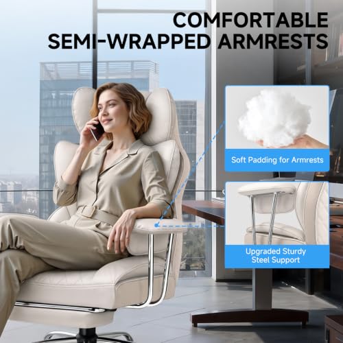 Image of GTPLAYER Gaming Chair,Office Chair with Pocket Spring Lumbar Support, Ergonomic Comfortable Wide Office Desk Computer Chair with Outward Fixed Soft Armrests and Footrest（Beige）