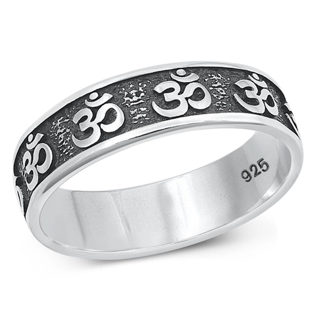 Amazon.com: Unique Om Ring New .925 Oxidized High Polished