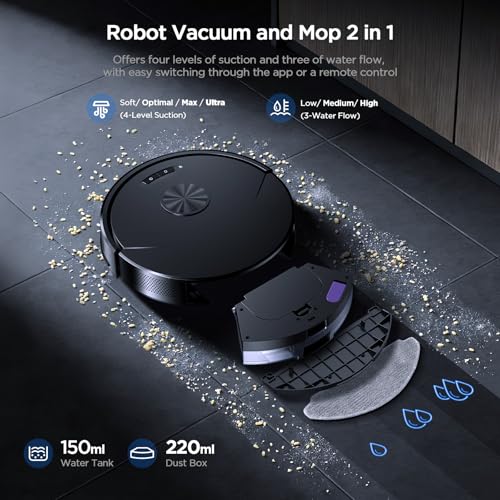 Robot Vacuum and Mop Combo, 8000Pa Strong Suction 2 in 1 Vacuum Robot with Mopping, with Schedule, Wi-Fi/App/Remote, Self-Charging, Slim, Ideal for Hard Floor, Pet Hair, Low-Pile Carpet - Image 3