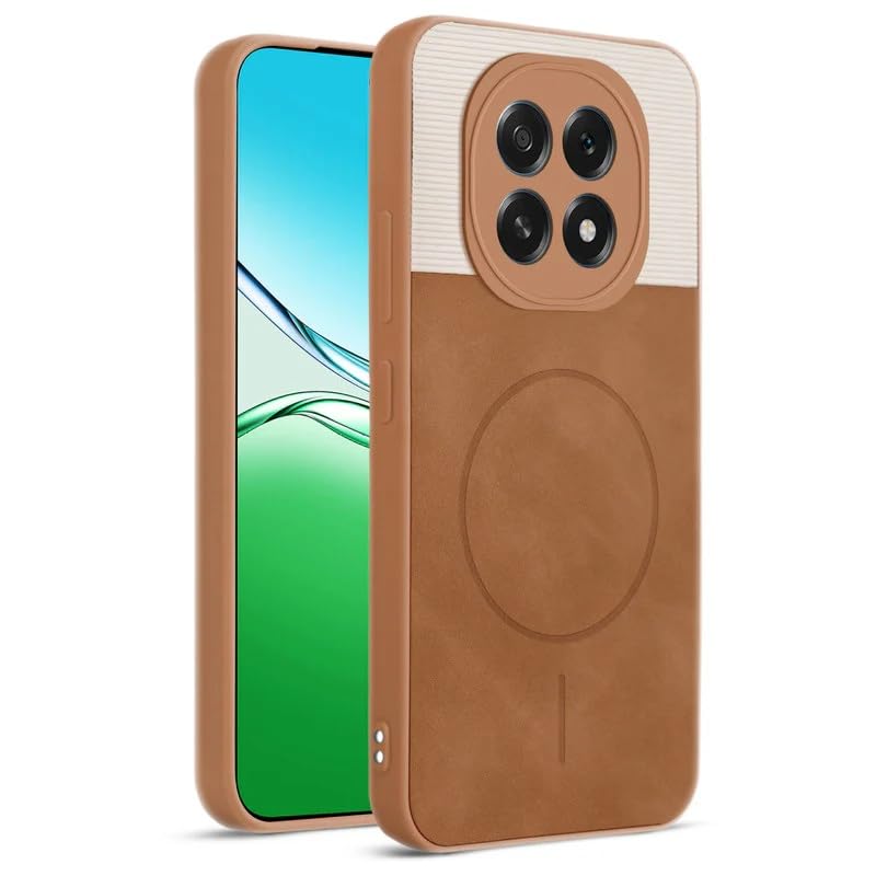 Image of Bintage case Macc-Safe Design Hard Light Weight Back Case | Soft Border Camera Protect | Dual PU Leather Finish Back Cover Compatible for Oppo F29 5G - White & Brown