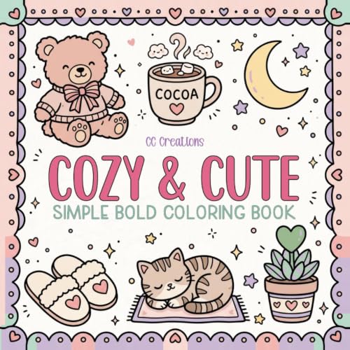 Cozy & Cute Coloring Book: 40 Big, Bold & Easy Coloring Pages for Kids Ages 3-9 — Cozy Home, Bedroom, School & Animal Designs image 2