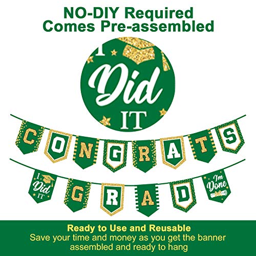 Image of 2025 Green Graduation Banner - No DIY Required Graduation Party Supplies Decorations Grad Banner for College, High School Party (Green Gold Congrats Grad)