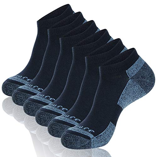 Heatuff Mens 6 Pack Low Cut Athletic Performance Moisture Wicking Cushion Ankle Socks, Reinforced Heel & Toe For All Seasons