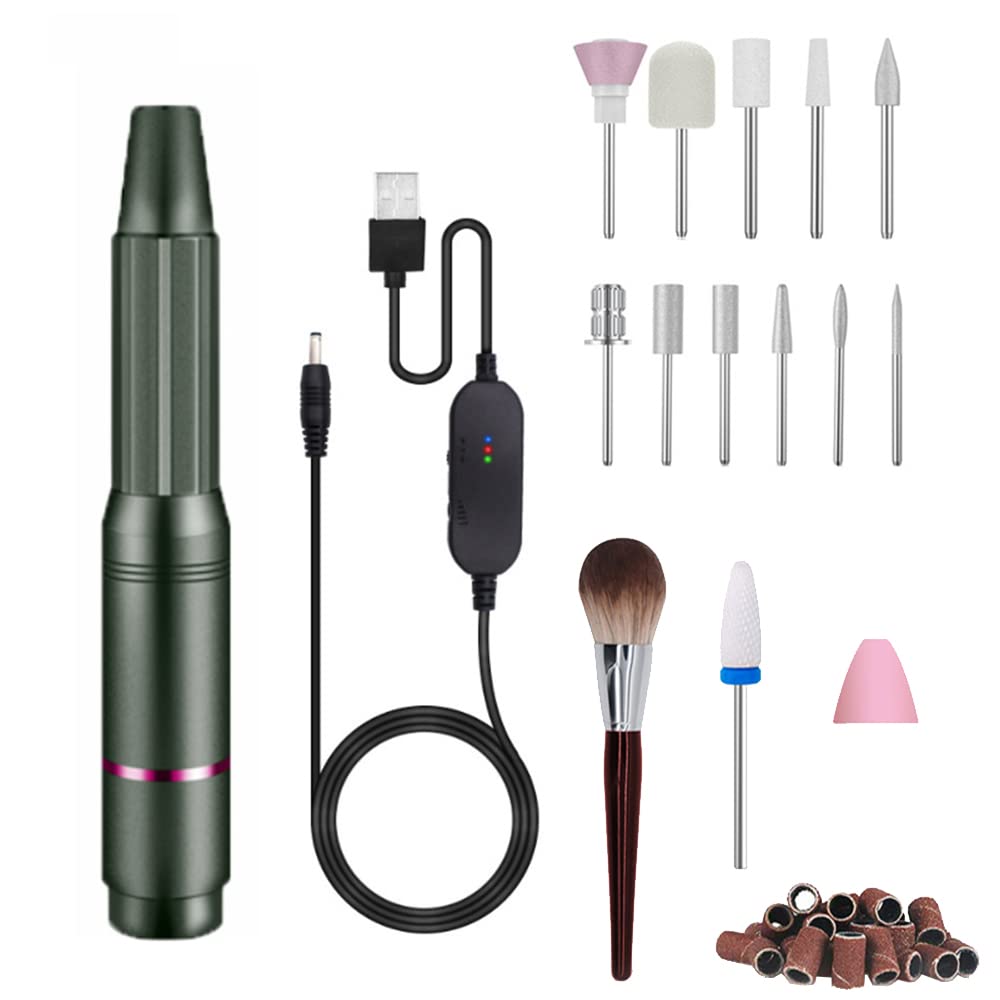 Trapano elettrico per unghie, lime per unghie portatili con punte per trapano e 56 cinghie abrasive fini per unghie in gel acrilico, set manicure e pedicure, velocità regolabile (grigio)
