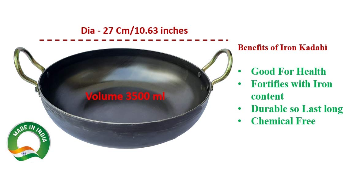 LooksGood Indian Iron cookware Combo Dosa Tawa (25cm Dia) + Fry Pan (23 cm) + Kadahi (27 cm) (Iron) 1