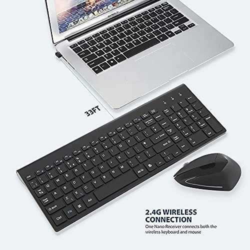 Image of 2.4GHz Wireless Vertical Ergonomic Mouse and Keyboard Combo Ultra-Thin Portable Size for PC Desktop Computer Laptop Mac Tablet