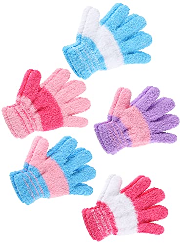 Image of SATINIOR 5 Pairs Kids Gloves Full Fingers Knitted Warm Gloves Winter Mittens for Little Boys and Girls Daily Supplies
