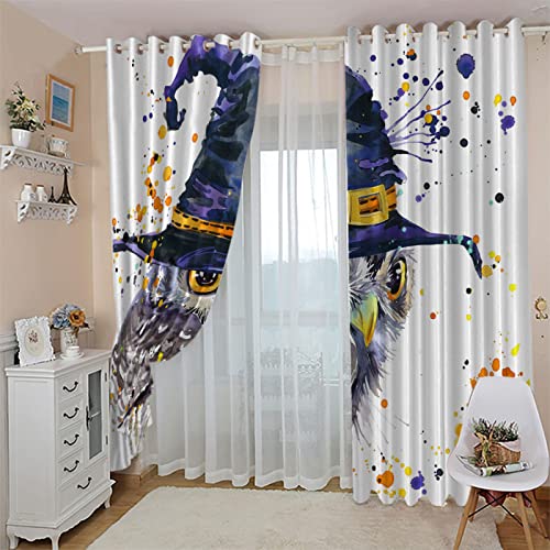 BOVZOX Rideaux Salon Occultants Peint et Hibou 2 Pièces x 117 L x 138cm H Paire de Rideaux à Oeillets Isolation Thermique/Draperies Tombé Lourd pour Chambre...