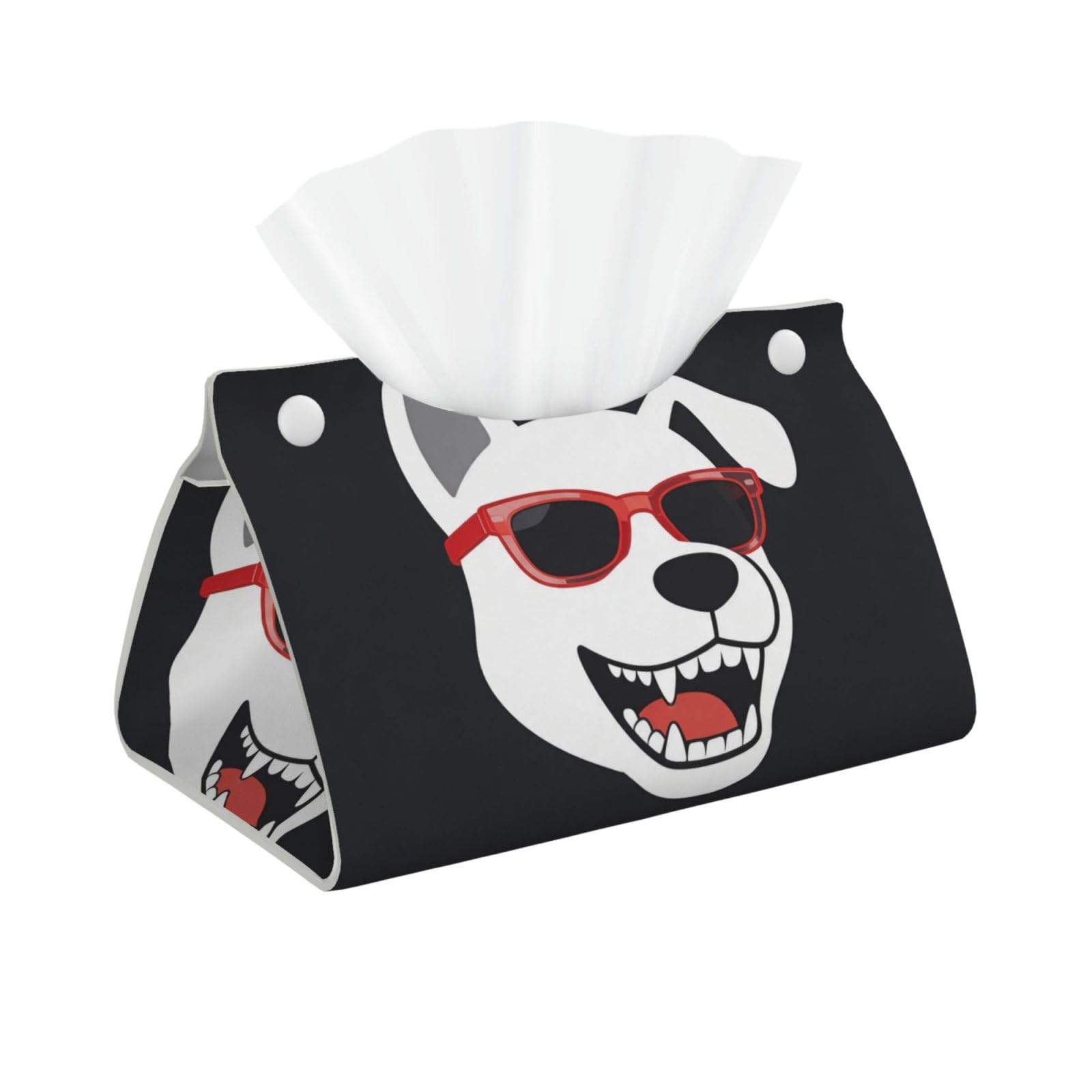 Flat Dog Sunglass Long Leather Tissue Box Cover-Waterproof PU Leather Tissue Holder for Bathroom, Decorative Rectangular Tissue Case