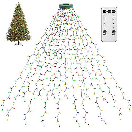 Fnwsja luci per albero di Natale 400 LED 16 rami 2 metri di striscia luminosa Telecomando 8 Modalità di Memoria luce della stringa per 1 m a 2,4 m albero di Natale Decorazione per Casa(multicolore)