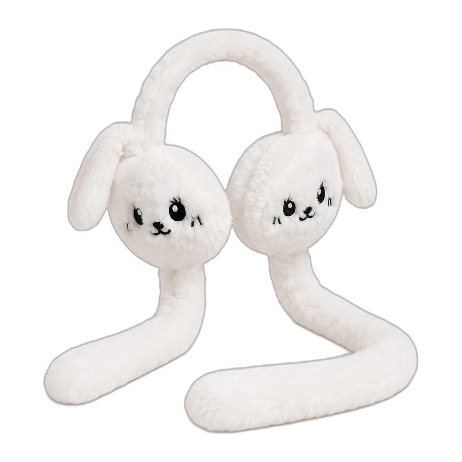 heteshe soft plush winter ear muffs for women - white | foldable ear warmer ear cover for cold weather | adjustable headband fit | free size