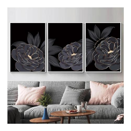 Toile d'art mural abstrait avec fleurs noires de Phnom Penh salon 30x50cm