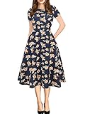 oxiuly Women's Vintage Round Neck Floral Casual Pockets Tunic Party Cocktail Cotton Blend A-Line Summer Dress OX262